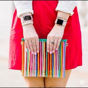 Studio DIY rainbow clear January clutch with dog